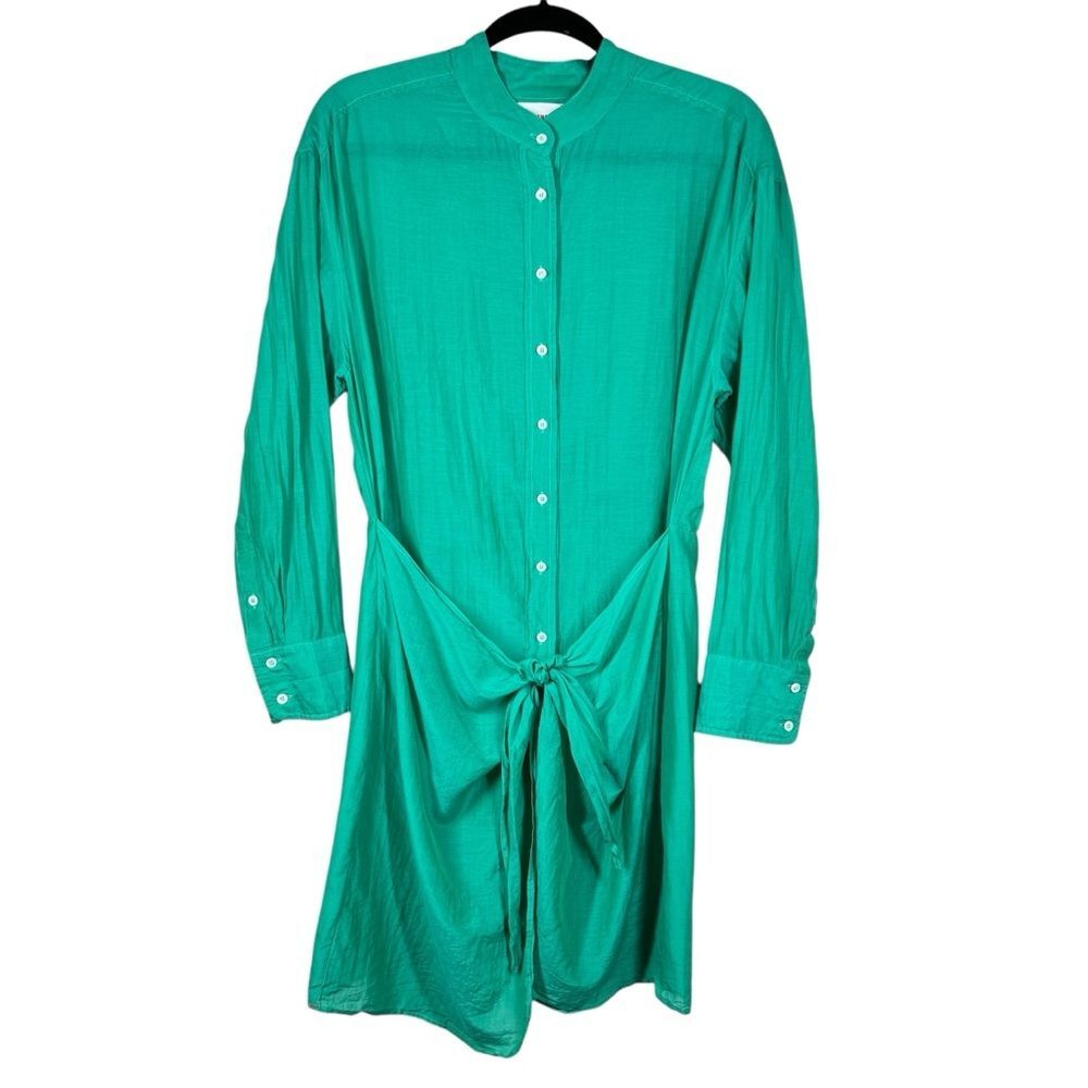 Xirena Arly Dress Tie Front Long Sleeve Green Cotton Silk Blend Shirt Medium